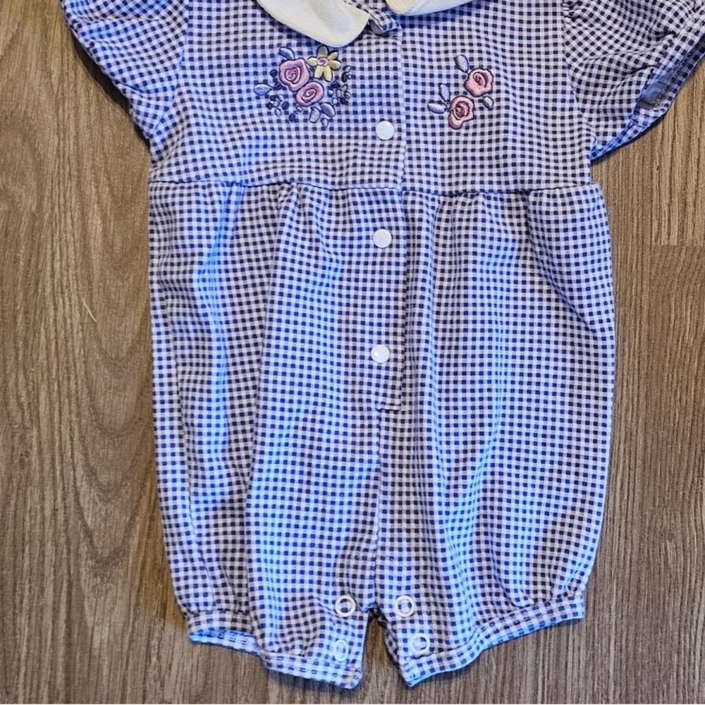 Blue and White Gingham Baby Romper